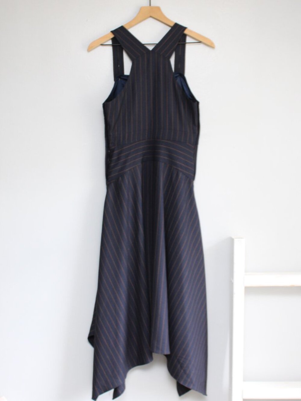 La Ligne New York Medium Navy Genevieve Classic Pinstripe Mid-Length Dress sz XS - Picture 2 of 5